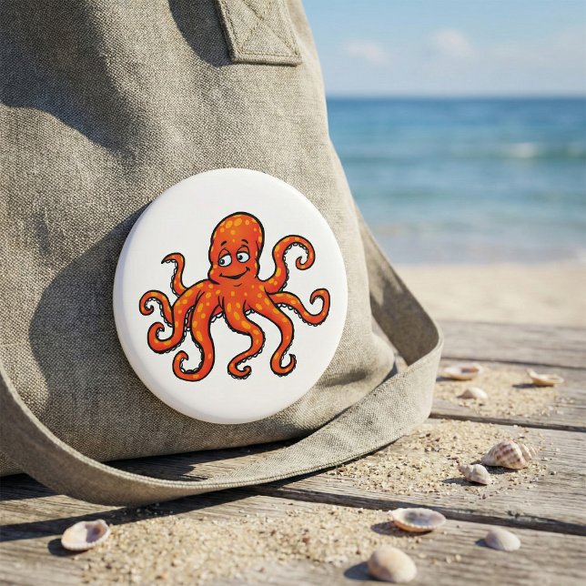 Orange Octopus Cartoon Ocean Sea Creature Button (Creator Uploaded)