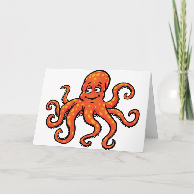 Orange Octopus Cartoon Ocean Sea Creature Card (Front)