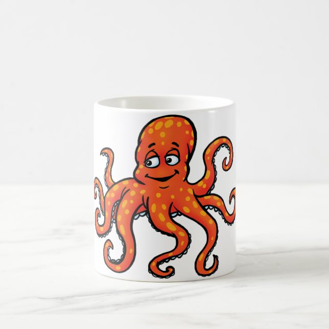 Orange Octopus Cartoon Ocean Sea Creature Coffee Mug (Center)