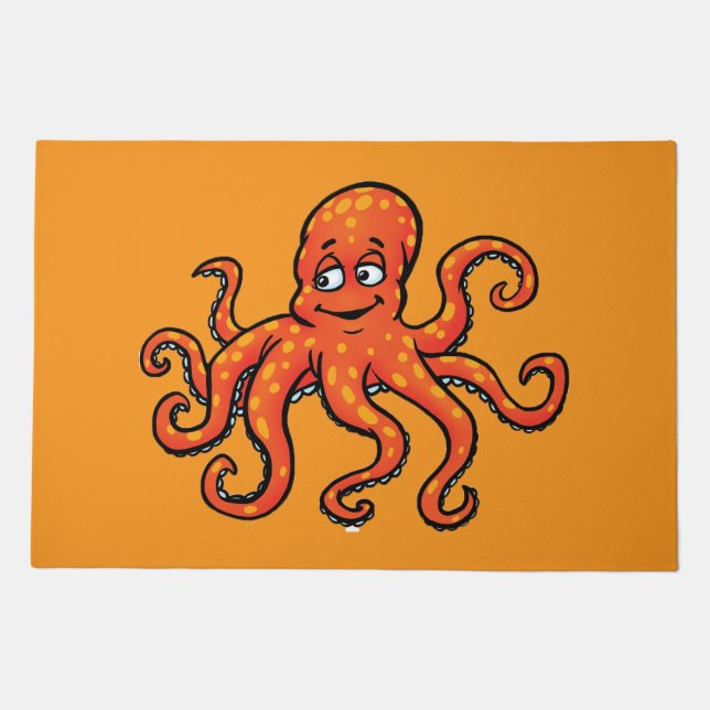 Orange Octopus Cartoon Ocean Sea Creature Doormat (Front)