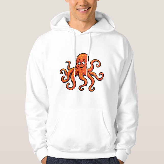 Orange Octopus Cartoon Ocean Sea Creature Hoodie (Front)