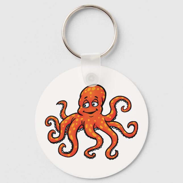 Orange Octopus Cartoon Ocean Sea Creature Keychain (Front)