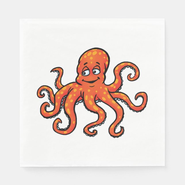 Orange Octopus Cartoon Ocean Sea Creature Napkins (Front)