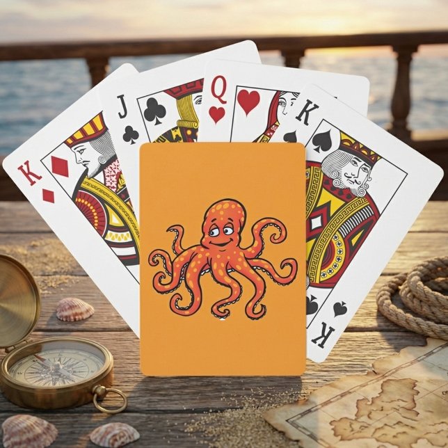 Orange Octopus Cartoon Ocean Sea Creature Poker Cards (Creator Uploaded)