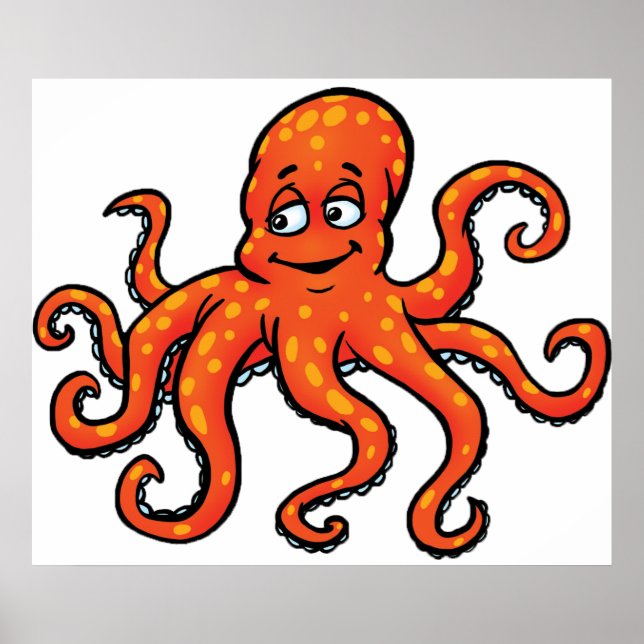 Orange Octopus Cartoon Ocean Sea Creature Poster (Front)