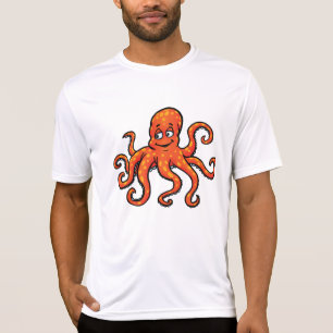 Orange Octopus Cartoon Ocean Sea Creature T-Shirt