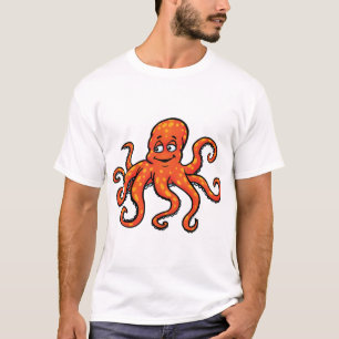 Orange Octopus Cartoon Ocean Sea Creature T-Shirt