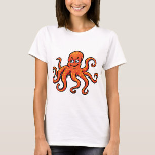 Orange Octopus Cartoon Ocean Sea Creature T-Shirt