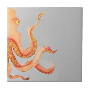 Orange Octopus Ceramic Tile by ch_ch_cheerful at Zazzle