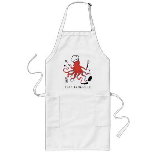 Orange Octopus Chef Personalize Long Apron