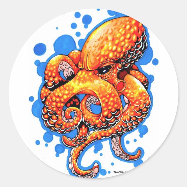 orange octopus classic round sticker (Front)