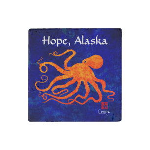 Orange Octopus, Hope - Marble Magnet