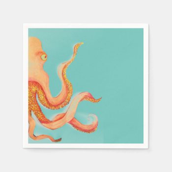 Orange Octopus Napkins by ch_ch_cheerful at Zazzle