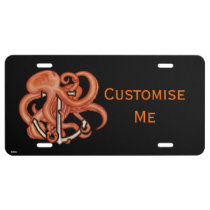 Orange Octopus Over Anchor License Plate