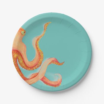 Orange Octopus Paper Plates by ch_ch_cheerful at Zazzle