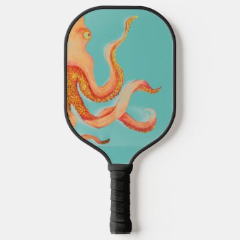 Orange Octopus    Pickleball Paddle by ch_ch_cheerful at Zazzle