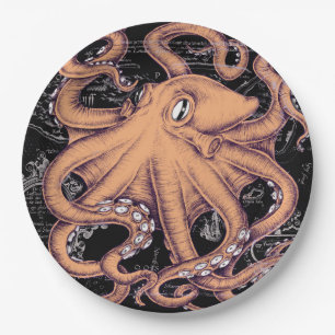 Orange Octopus Tentacles ink Paper Plates