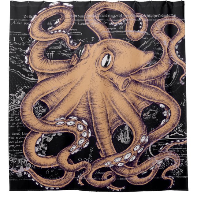 Orange Octopus Tentacles ink Shower Curtain (Front)