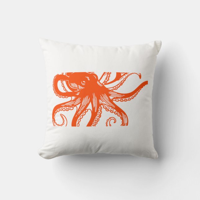 Orange Octopus  Throw Pillow (Front)