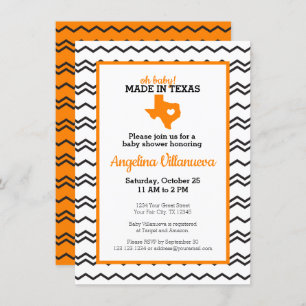 Orange Oh Baby! Chevron Made in Texas Shower Invitation