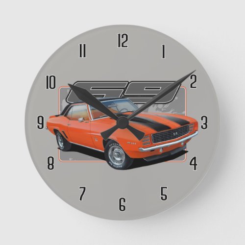 Orange Old Camaro Splash Round Clock