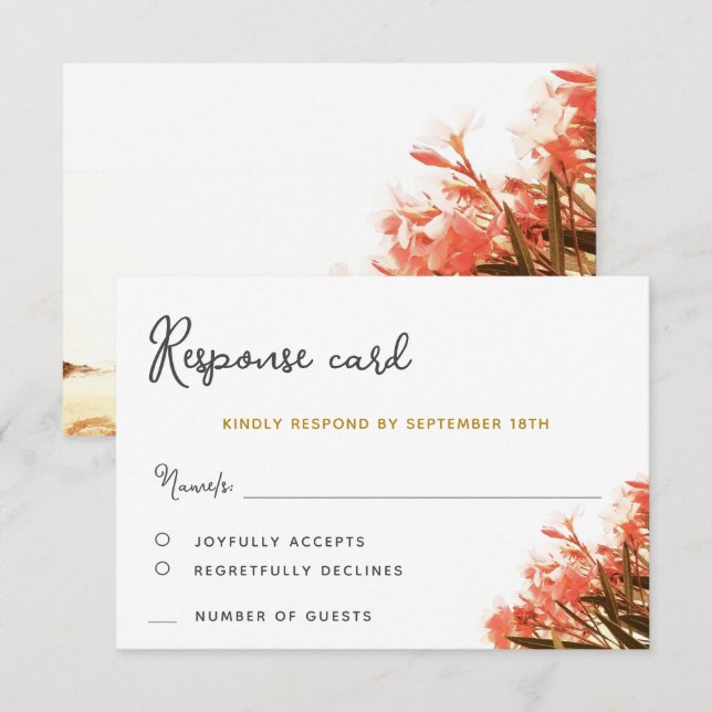 Orange Oleander Beach Floral Wedding RSVP Card (Front/Back)