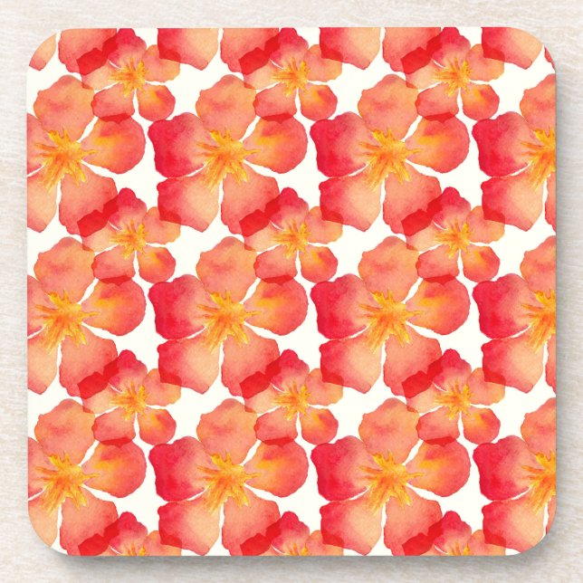 Orange Oleander Floral Pattern Beverage Coaster (Front)