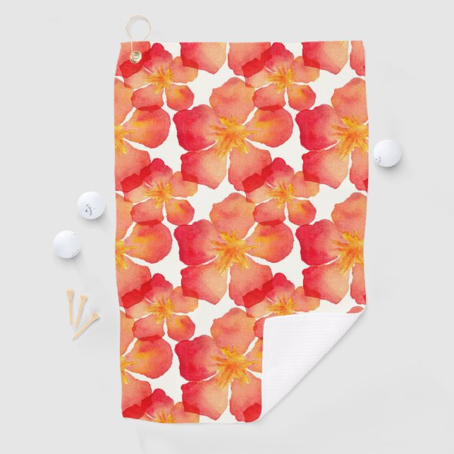 Orange Oleander Floral Pattern Golf Towel (InSitu)