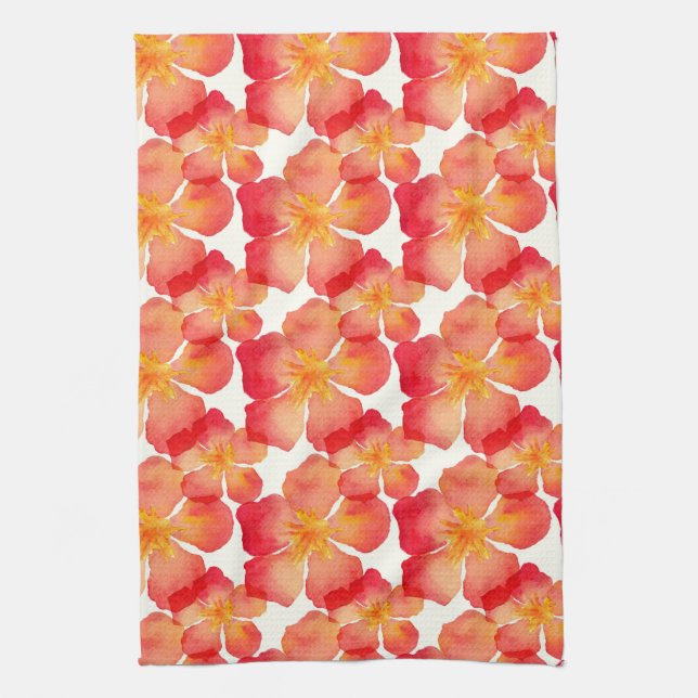 Orange Oleander Floral Pattern Kitchen Towel (Vertical)