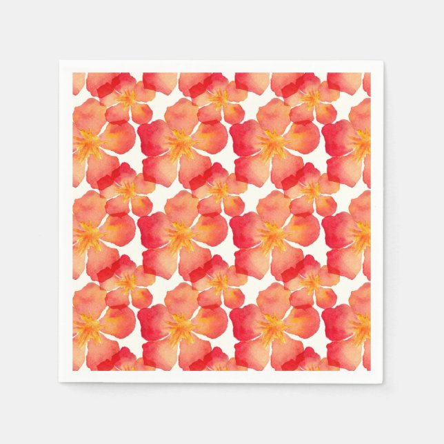 Orange Oleander Floral Pattern Napkins (Front)