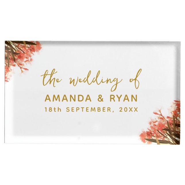 Orange Oleander Flower Wedding  Place Card Holder (Front)