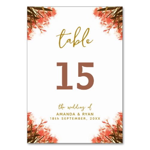 Orange Oleander Flower Wedding Table Number