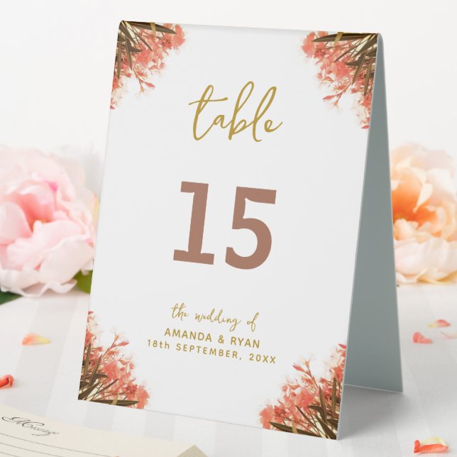 Orange Oleander Flower Wedding Table Number  Tent (In SItu (Wedding))