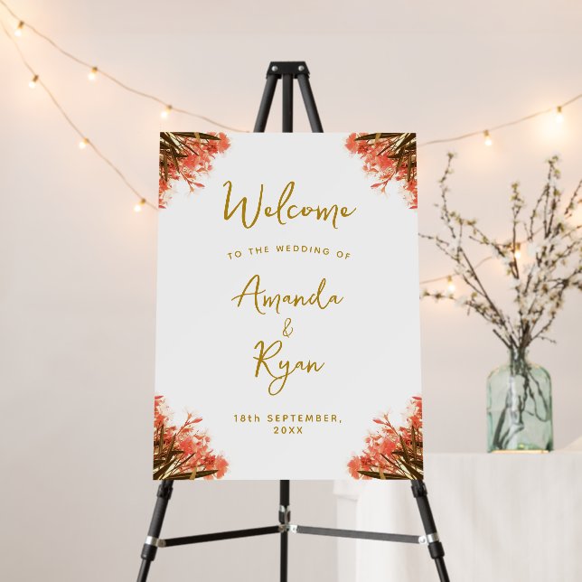 Orange Oleander Flower Wedding Welcome Foam Board (In Situ (Stand))
