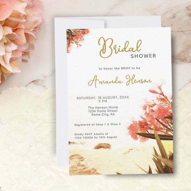 Orange Oleander Flowers Beach Bridal Shower Invitation (Creator Uploaded)
