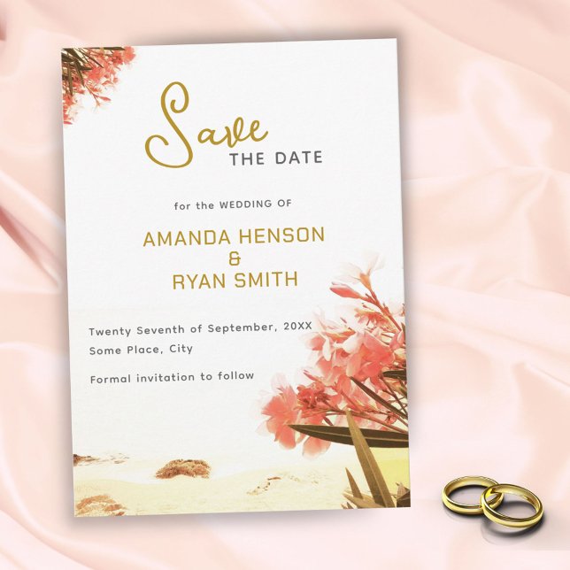 Orange Oleander Flowers Beach Wedding Save The Date (Creator Uploaded)