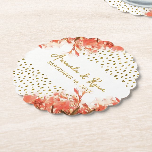 Orange Oleander Flowers Floral Beach Wedding  Paper Coaster (Angled)