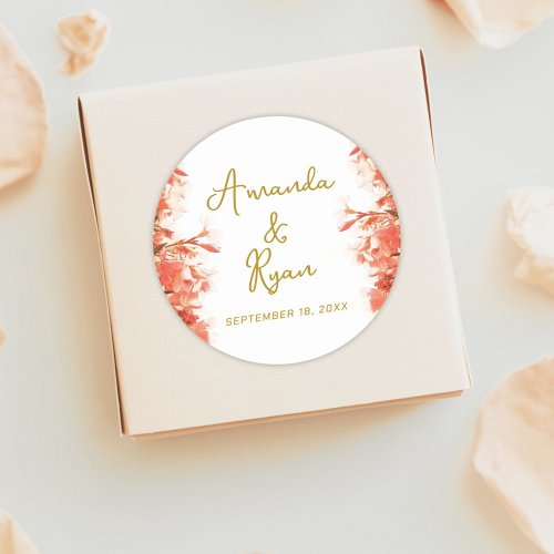 Orange Oleander Flowers Floral Script Wedding Classic Round Sticker