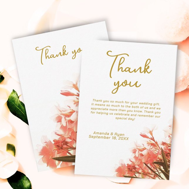Orange Oleander Flowers Floral Script Wedding Thank You Card (Creator Uploaded)