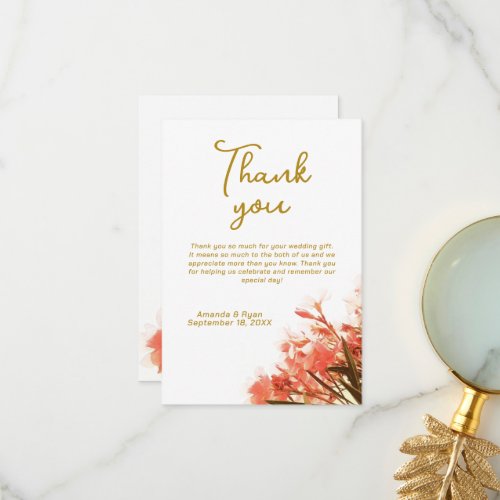 Orange Oleander Flowers Floral Script Wedding Thank You Card