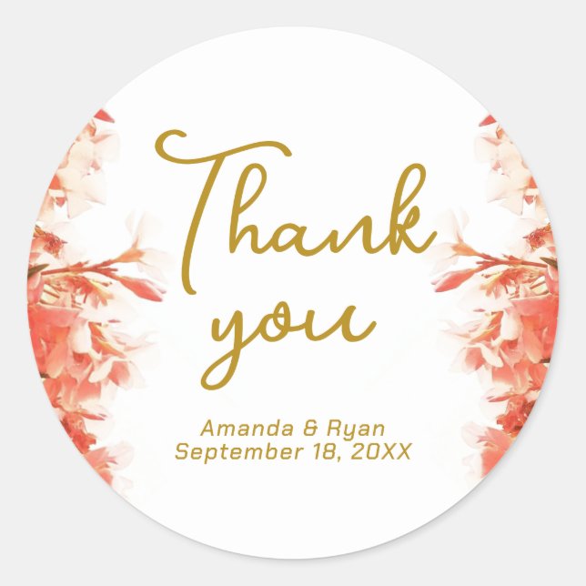 Orange Oleander Flowers Floral Thank you Classic Round Sticker (Front)