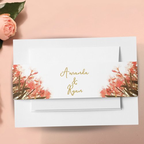 Orange Oleander Flowers Floral Wedding Invitation  Invitation Belly Band