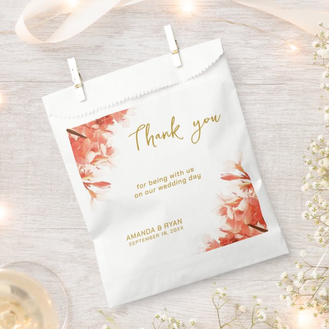 Orange Oleander Flowers Floral Wedding Thank you Favor Bag (Clipped)