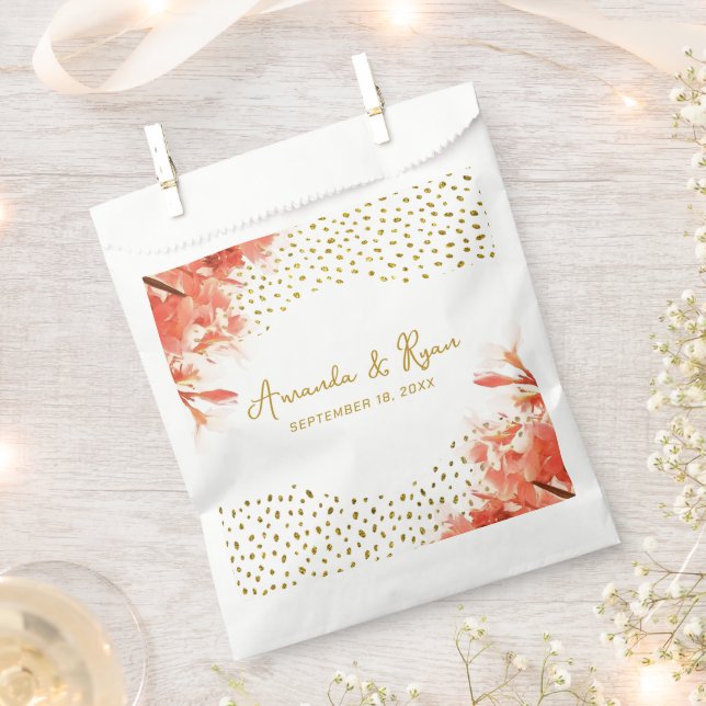 Orange Oleander Flowers Gold Glitter Wedding  Favor Bag (Clipped)