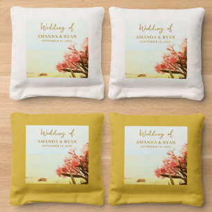 Orange Oleander Flowers Names Date Floral Wedding Cornhole Bags