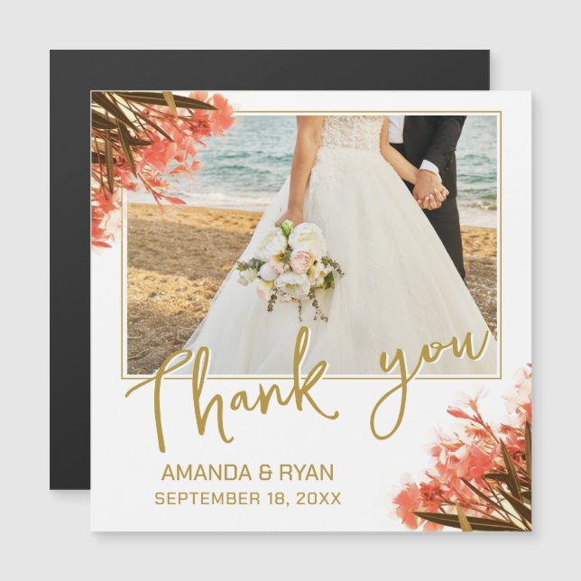 Orange Oleander Flowers Photo Thank you Wedding  (Front/Back)