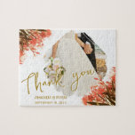 Orange Oleander Flowers Photo Thank you Wedding  Jigsaw Puzzle<br><div class="desc">Orange Oleander Flowers Photo Thank you Wedding puzzle. Photo wedding puzzle with a wedding photo in a brushstroke frame,  bride and groom names and wedding date. Personalize with your wedding photo and other details. An elegant and floral thank you puzzle - great as a gift for your wedding guests.</div>