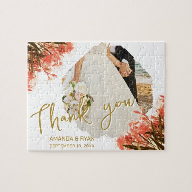 Orange Oleander Flowers Photo Thank you Wedding  Jigsaw Puzzle (Horizontal)