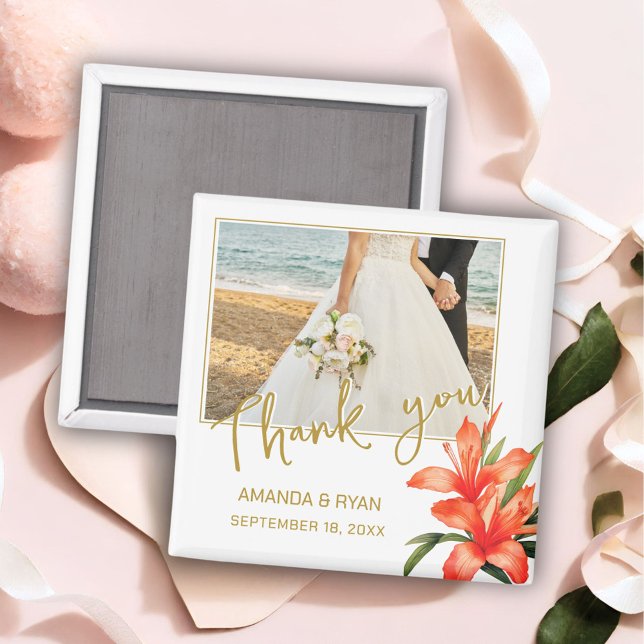 Orange Oleander Flowers Photo Thank you Wedding  Magnet (Creator Uploaded)