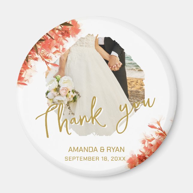 Orange Oleander Flowers Photo Thank you Wedding  Magnet (Front)
